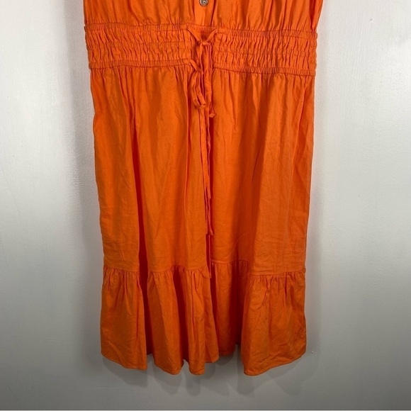 LOFT Smocked Ruffle Tie Front Waist Flowy Summer Mini Dress Orange Size Small - Picture 2 of 6